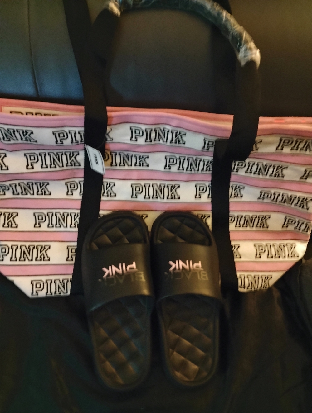 Victoria Secret -pink Collection Large Capacity Tote Bag And Free Sandals